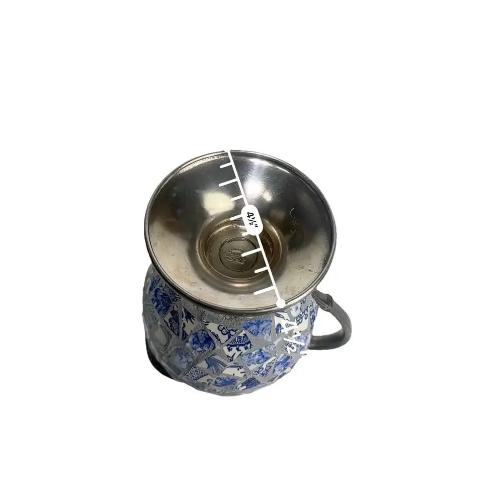 silver plated pique assiette mosaic Ceramic Tile footed pitcher Handmade Decor